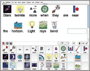 Screenshot of a word bank with corresponding icons and a text input bar.