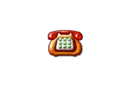 Stylized image of an orange-colored telephone with push buttons and a red handset.
