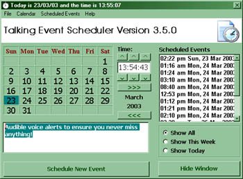 Screenshot showing calendar on the left with specific scheduled events in a window on the right and associated text in a window on the bottom.