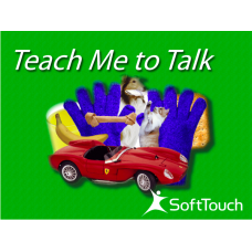Green horizontal rectangle with product name written across the top and an image montage in the center that includes a red sports car and two purple gloves. 