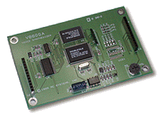 Rectangular printed circuit board showing chipsets, circuitry, and pin connectors.