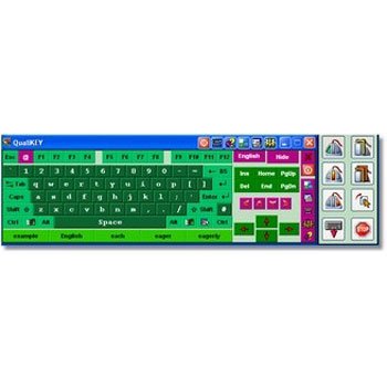 Multi-colored image of on-screen keyboard with toolbar.