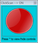 Screenshot of program window showing a square blue screen with a large round red button in the middle.