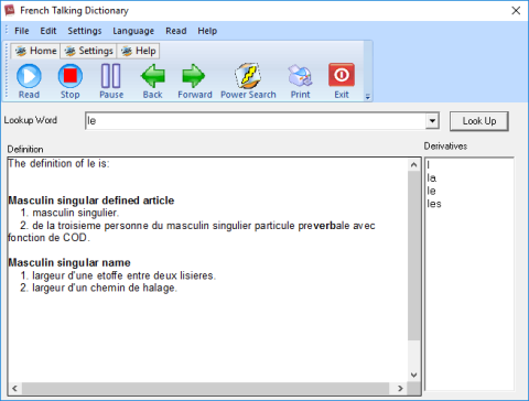 Screenshot of word lookup function showing a window for a word at the top and various use options below.