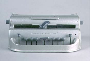 Image of a Perkins-style braille editor.