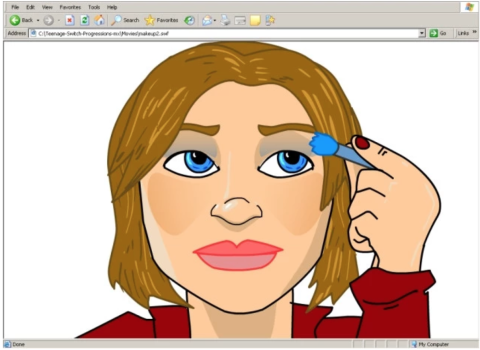 An illustration of a teen girl applying eyeshadow.