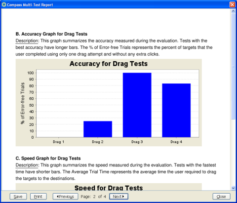 Screenshot of a bar graph depicting "Accuracy for Drag Tests" in blue at various quantities.