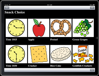 Screenshot showing images of food below the phrase, "snack choices".