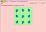 Screenshot of a pink screen with a light green grid of 9 letters in blue font. The letters are "p," "b", and "d" in various repetitions.