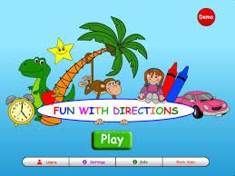 Colorful drawing of a long oblong white shape with a series of objects and characters all around it, including a clock, dinosaur, palm tree, car, and crayons.