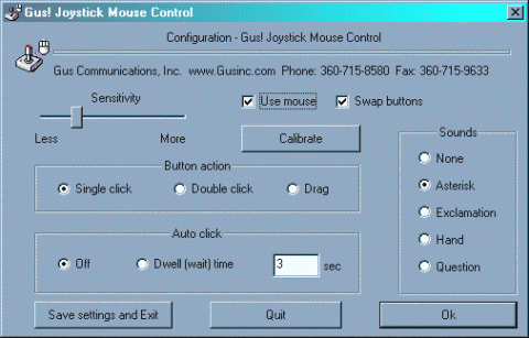 Screenshot of control panel showing configuration and calibration options.