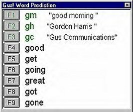 Screenshot with 9 function key buttons along the left side and corresponding words and abbreviations next to them on the right.