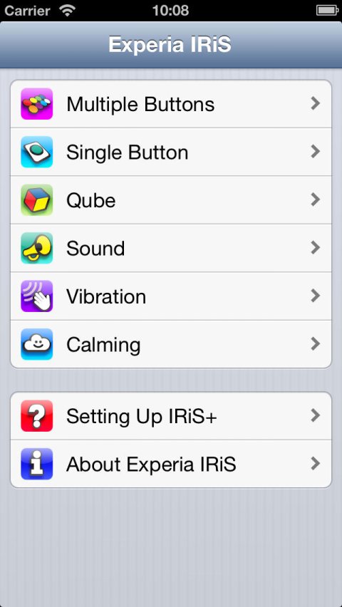 Screenshot showing list of sensory control options.