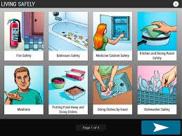Screenshot showing a 2x4 grid of images of everyday safety-related situations with a descriptive word underneath them.