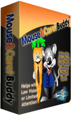 Angled view of software box showing cover with a colorful drawing of a smiling mouse in a blue jacket with one arm around a smiling carrot.