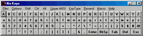 Screenshot of keyboard, showing four rows of keys and menu options across the top.