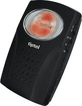 A small, rectangular device with a speaker with large, flashing light on top.