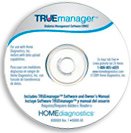A white CD with grey and blue accents, reading "Truemanager" in blue font at the top and various marketing language in smaller print underneath.