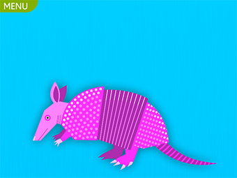 Drawing of a pink armadillo against a light blue background.