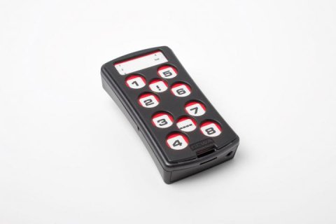 A black rectangular device with 10 buttons featuring numbers and symbols.