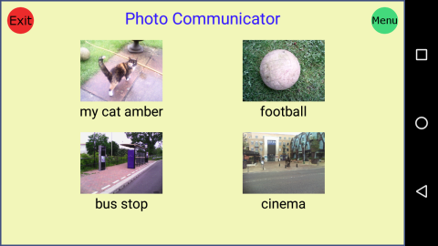 A screenshot of four photos, each representing a word below it, for example, the words bus stop with a photo of a bus stop above.