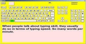 A yellow on-screen keyboard with black text in a text window below.