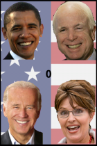 A screenshot of four quadrants, each with a photo of an American politician, including Barack Obama, John McCain, Joe Biden, and Sarah Palin. 