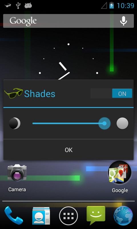 A slider control slid to the far right to choose the screen brightening option; the far left includes a screen darkening option.