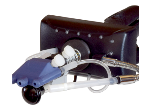 The Original Quadstick in black with a blue mouthpiece with 2 holes, connected to the quadstick with tubing.