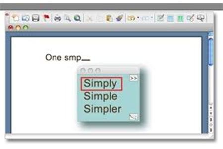 Screenshot of word prediction using Simply, Simple, Simpler as an example.