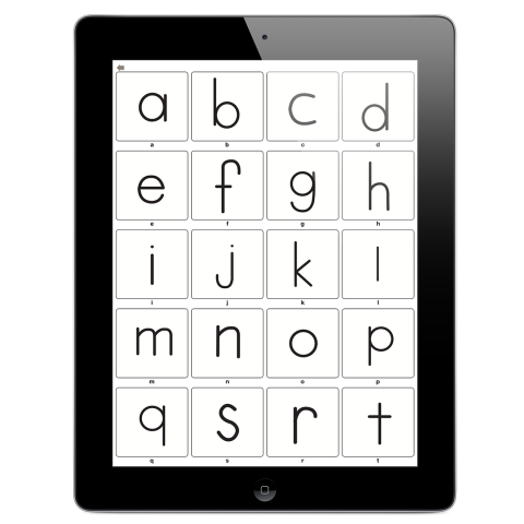 iPad displaying the alphabet in a grid. 