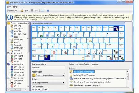 Screenshot of keyboard shortcut settings for options such as audio control, monitor control, and window control.