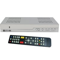 A box similar to a DVD player and a remote next to it.