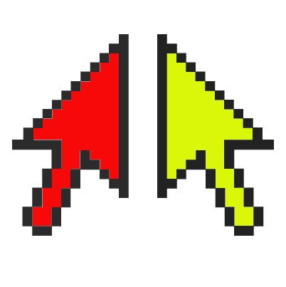 Two large cursors, one red and the other yellow.
