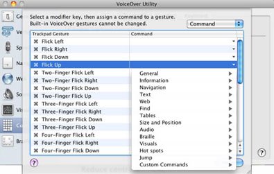 Screenshot of Mac OS Voiceover menu to assign voice commands.