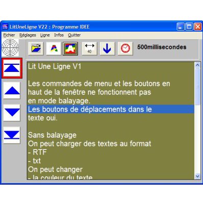 Software's screen in French with a large toolbar at the top and large directional and page arrows on the left for a scanning bar.