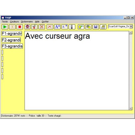 A very large white text box on a yellow background that has tools at the top of the screen and word predictions at its left.