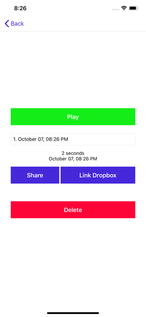 A mobile phone's screen featuring menu options, including play, share, link Dropbox and delete.