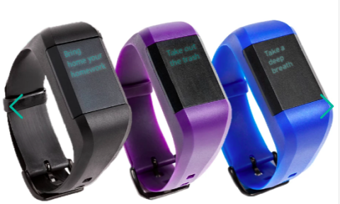 Three digital watches, each with a black face and a colored, plastic wristband that buckles: a black, purple and blue one.