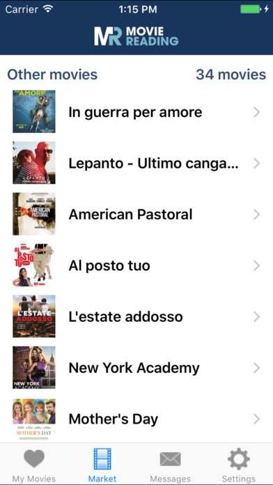 MovieReading menu of downloaded movie subtitles on the screen of a phone. Next to each title is a small pic.