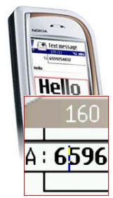 Mobile phone with a graphic displaying enlarged text and numbers.