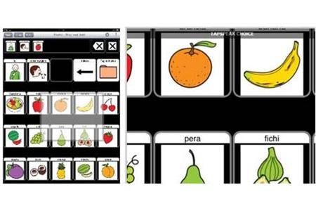 AAC board with fruit and close up of fruit icons.
