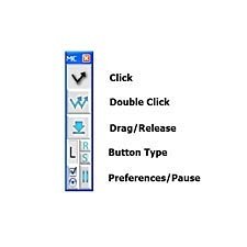 Screenshot of a toolbar with options to click, double click, drag, button type and to select preferences.