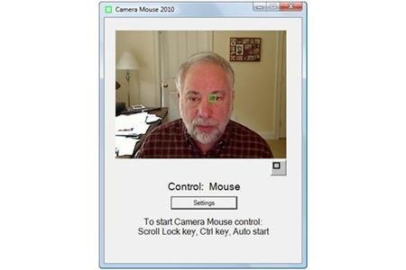 Camera Mouse tab open with camera screen showing user's face.