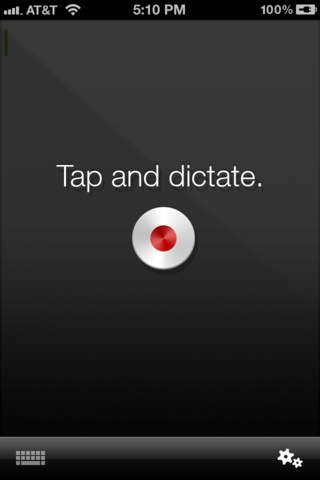 Voice recording screen, record button in center on a mobile phone.