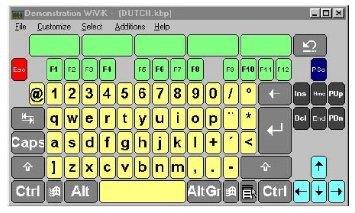 Onscreen, color-coded keyboard.
