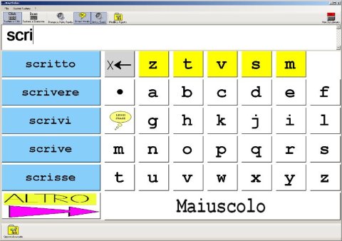 Screenshot of onscreen keyboard with word prediction options on the left.
