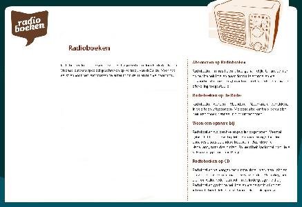 Screenshot from the site radioboeken for stories read aloud showing an old radio in the upper right corner.