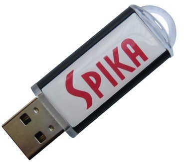 A usb drive with "SPIKA" written on side.