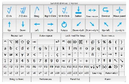 On-screen keyboard with different mouse direction buttons and extra characters.